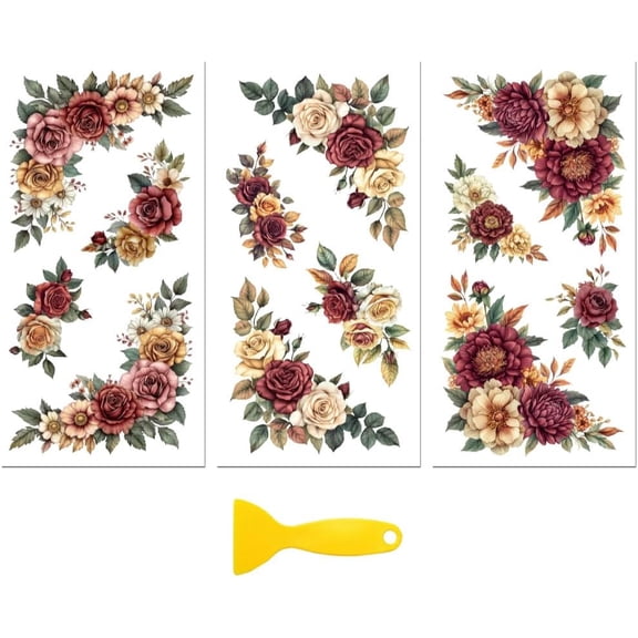 Rub on Transfer Decal Sticker for Furniture Craft Decor 6"x12" Vintage Floral Corner 3Pcs Waterproof UV DTF Transfer for Drawer Dresser Glass Porcelain Wood Plastic
