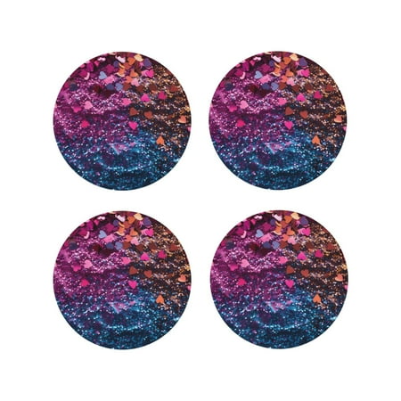 

KLL Drink Coasters Set Round Shape of 4 PU Leather Absorbent Coasters Set Decorative Coffee Cup Coasters Housewarming Gift for Home Decor-Heart Confetti on Glitter