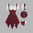 thumbnail image 2 of KICILVS Medieval Costume Women Color Block Peasant Top Corset Overdress Handkerchief Hem Short Puff Sleeve Party Dress Purple, 2 of 6