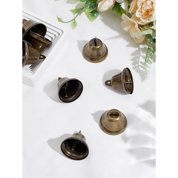 12Pcs Bronze Iron Bell Pendnats Craft Bells Vintage Metal DIY Accessories for Christmas Home Making Ornaments Wreath Decorations Jewelry Making 37.5x38mm Hole: 5mm Making DIY