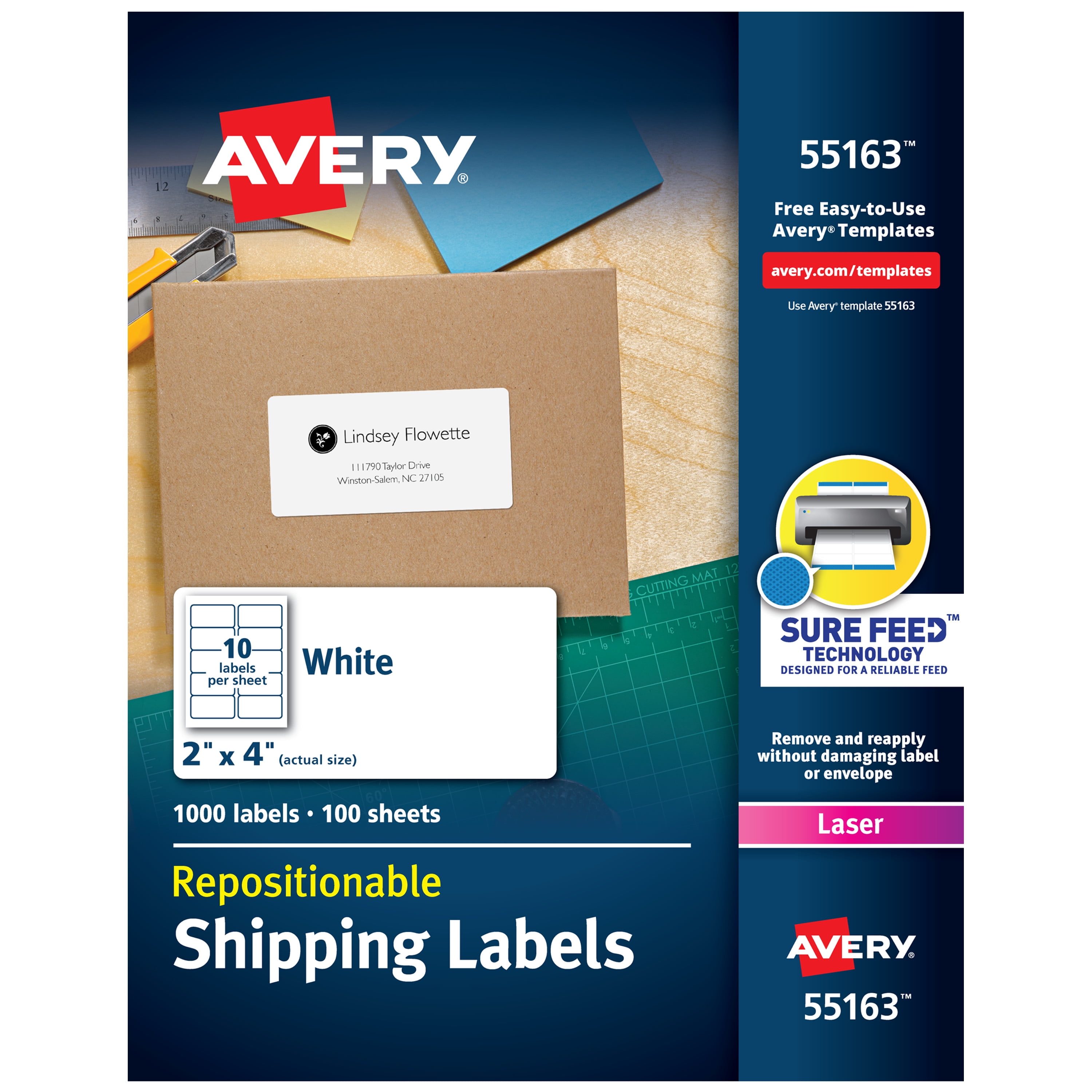 Avery Repositionable Shipping Labels, Sure Feed Technology, Repositionable Adhesive, 2