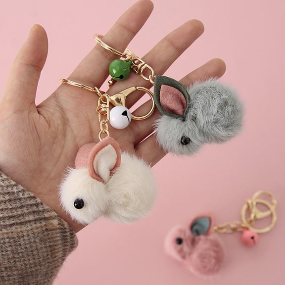 TEHAUX 3Pcs Lucky Rabbit Keychain Assorted Color Felt Alloy for Bag Car Key Backpack Chinese Year of the Rabbit