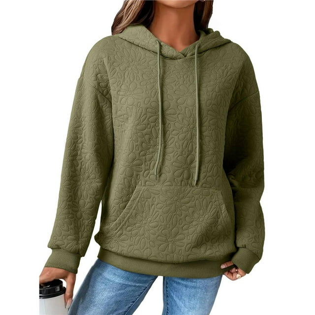 Sudadera con Capucha para Mujer, Informal, de Larga, con Cordón Ajustable, de Jacquard, Estilo Pulóver, Ropa Holgada. Verde L