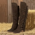 thumbnail image 3 of Pandaie Women's Over Knee High Boots Retro Fringe Riding Long Boots Chunky Heel Tassel Casual Winter Shoes Coffee 7, 3 of 6