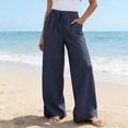 thumbnail image 6 of Pounoo Women's Linen Blend Drawstring Waist Wide Leg Pants, Casual Lightweight Trousers with Pockets for Summer and Resort Wear Gift, 6 of 9