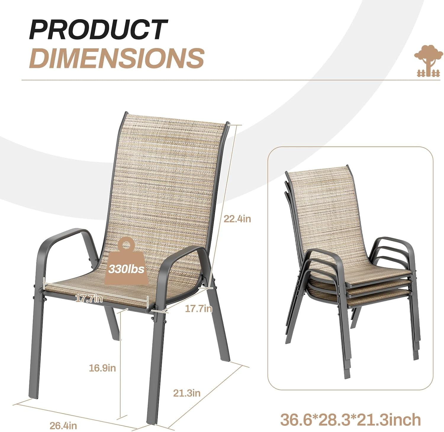 Arlopu 6pcs Patio Dining Chairs for All Weather, Outdoor Stackable Armrest Chair Set for Garden Poolside, Brown