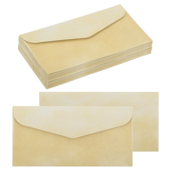 48 Packs Envelopes Vintage Aged Paper Golden Yellow-9 x 4 Inch for Letter Writing, Invitations