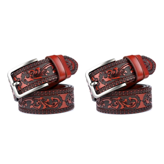 Thinsony Fashionable And Functional Fashion Printing Belt For Men Flexible And Smooth Red-Brown 105cm 2Set