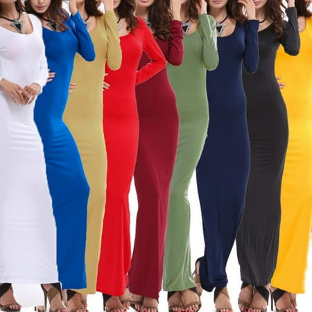 EFINNY Women Autumn Bodycon Long Maxi Dress Evening Cocktail Party Summer Pencil (Best Undergarment For Bodycon Dress)