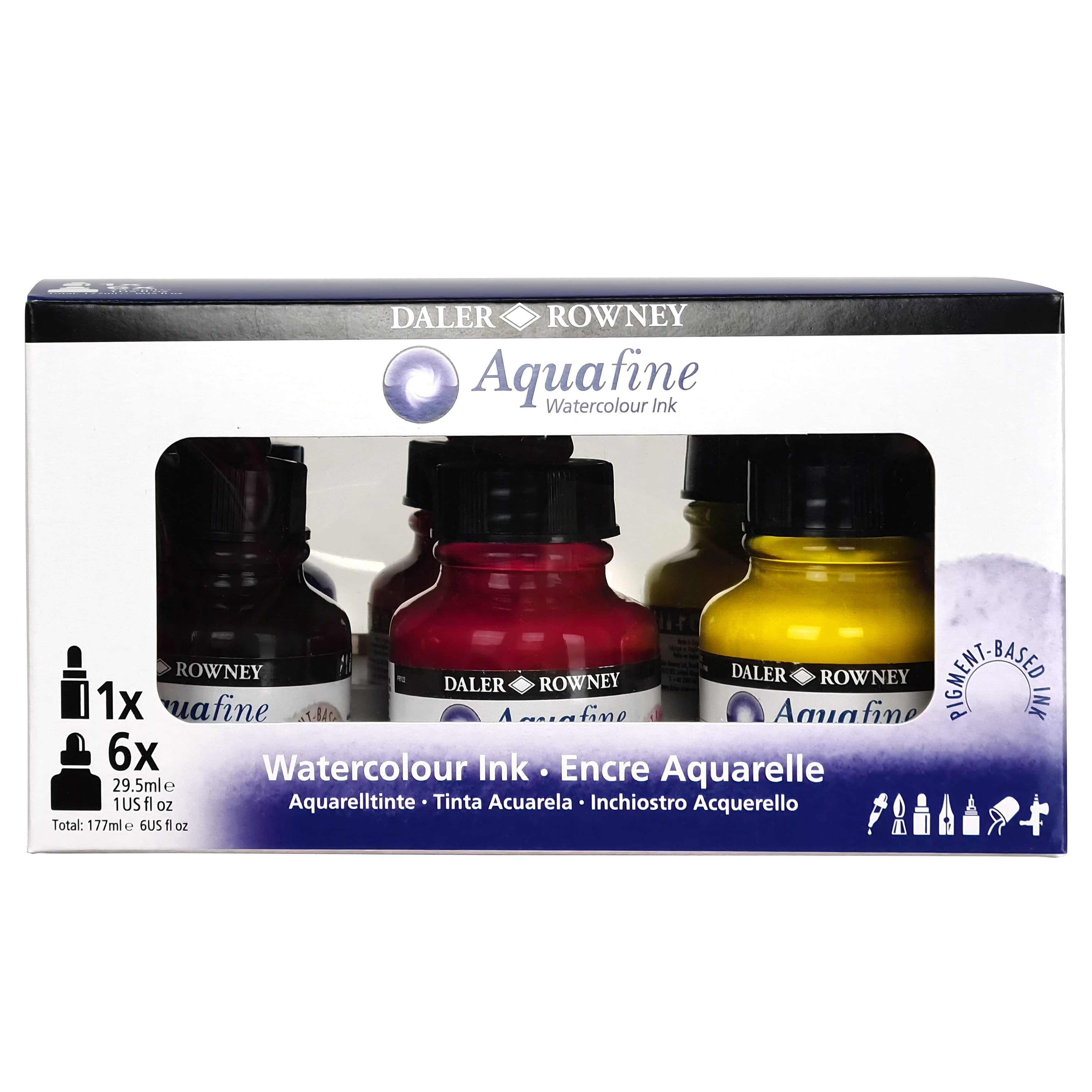 Daler-Rowney Aquafine Watercolor Ink Introduction Set 6/Pkg-Assorted Colors