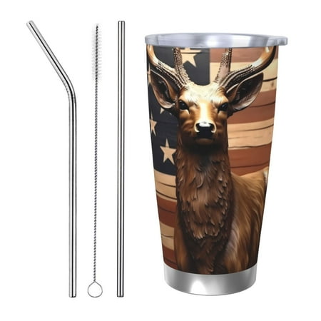 

Goofa Deer American Flag Vintage for 20 oz Skinny Tumbler Stainless Steel Coffee Mug Slim Vacuum Insulated Travel Cup Car Cup-Straw Three-piece Set