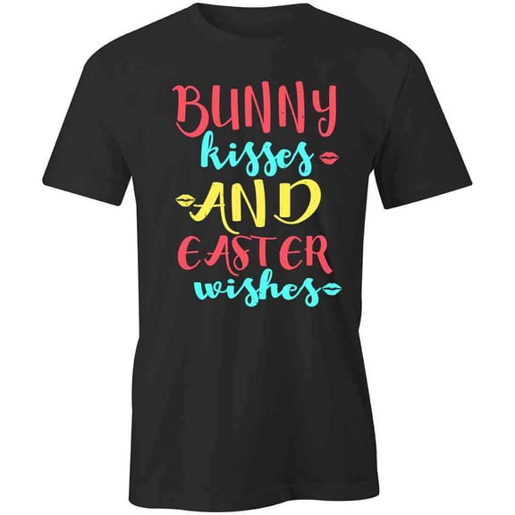 Bunny Kisses Easter Wishes T-Shirt | Fun Holiday Black Tee Gift