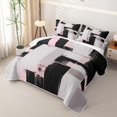 thumbnail image 3 of Castle Fairy Bohemian Geometric Block Quilt Full 3-Piece,Minimalism Vertical Streak Full Bedspread Sets,Black Pink Gray,1 Coverlet and 2 Pillowcases, 3 of 7