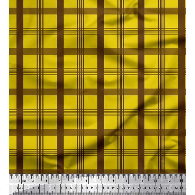 Soimoi Satin Silk Fabric Check Check Print Fabric by Yard 42 Inch Wide