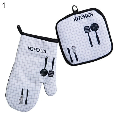 

UDIYO Twill Grid Thick Microwave Baking Right Glove Heat Resistant Mitten with Pot Pad