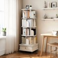 thumbnail image 2 of 5 Tier Rotating Bookshelf with Drawers On Wheel, 360 °   Display Spinning Corner Book Shelf Tower, Narrow Tall Bookshelves, Small Revolving Bookcase, Wooden Book Shelf Standing Storage Rack, 2 of 11