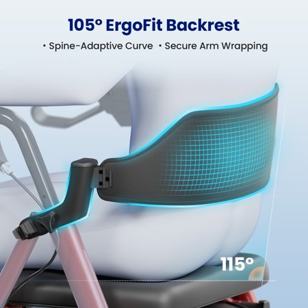 VOCIC Black Rollator Walker | 330lb Capacity | Adjustable Backrest & Indoor/Outdoor Wheels