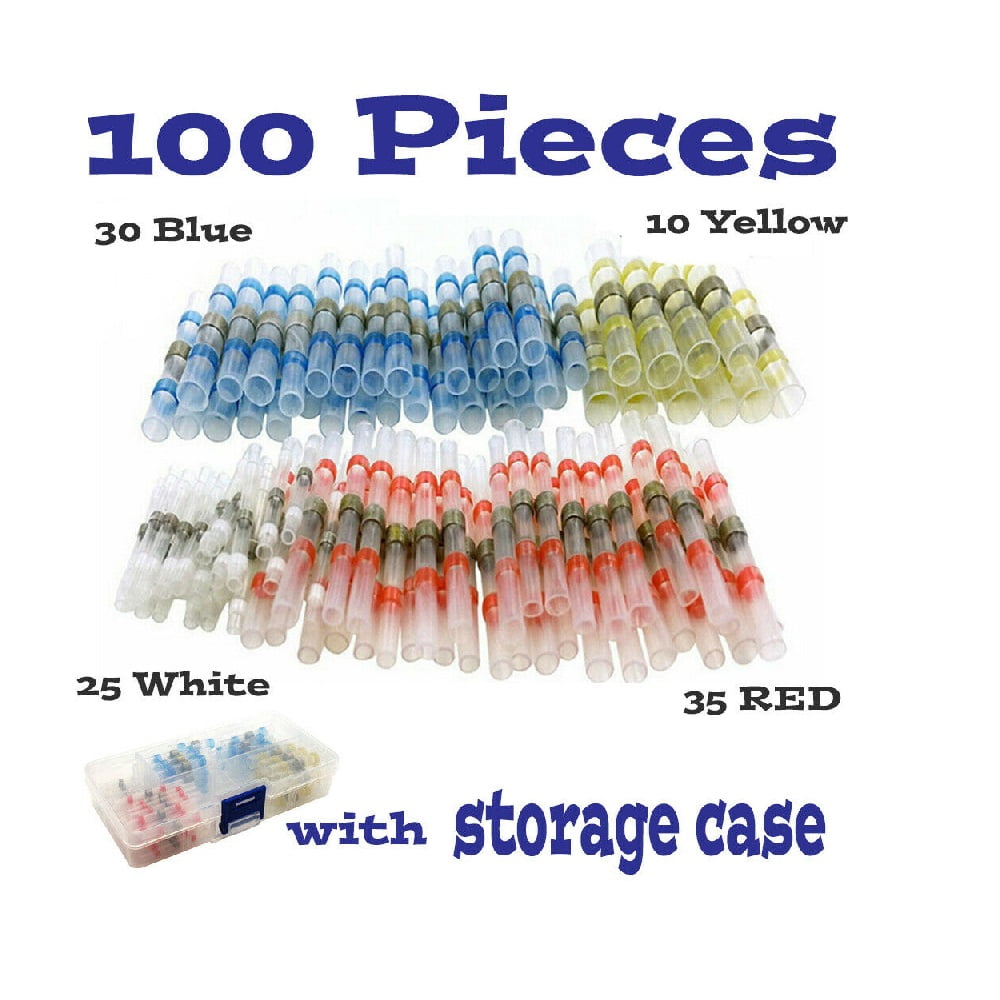 100Pc 26-10AWG Assorted Solder Sleeve Heat Shrink Butt Wire Splice Connector New 