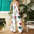 thumbnail image 4 of Women's Retro Christmas Print Sleeveless Button Jumpsuit - Fashion Casual One-Piece, Red Size XXXXL, 4 of 6