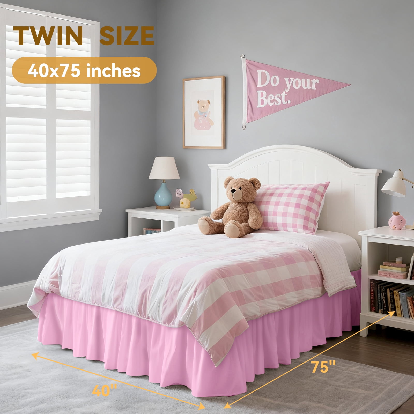 AzulHome Cherry Blossom Pink Skirts, Wrap Around Dust Ruffle for Twin Beds, 18-inch Tailored Drop, Easy to Install and Clean