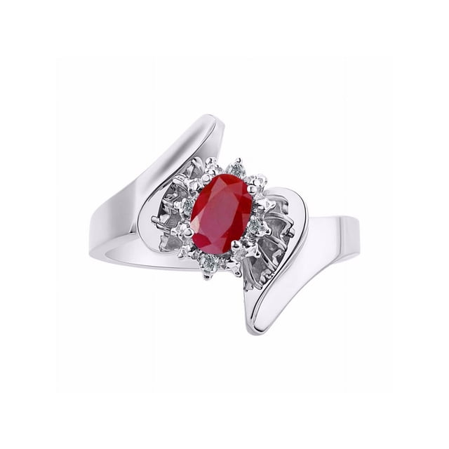 Rylos Bague de Designer Florale en Or Blanc 14K avec Pierre Précieuse Ovale 6x4 mm et Diamants Étincelants - Bijou Rubis Pierre de Naissance Taille 7