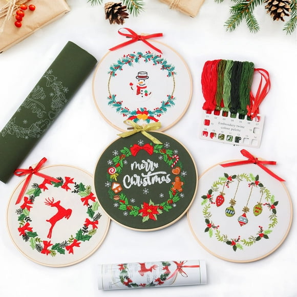 Kit de manualidades REEWISLY Christmas, 4 piezas, bordado, 30 cm, bricolaje