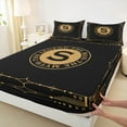 thumbnail image 3 of Manfei Initial Letter S Queen Sheet Sets, Black Gold Monogrammed Flat Sheet, Retro Tribal Aztec Geometric Queen Fitted Sheet, Breathable Home Decor, 4pcs, 3 of 7