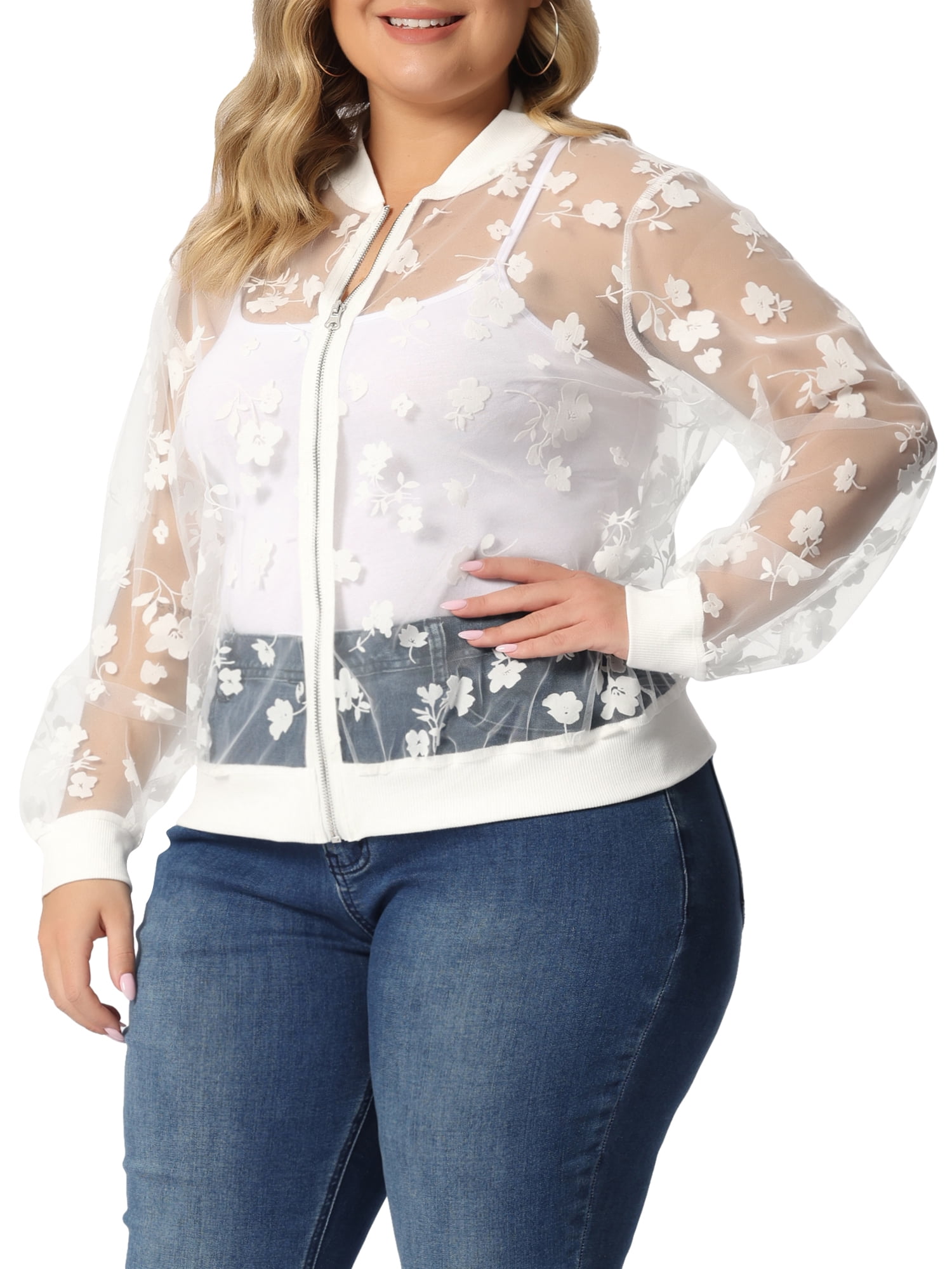 MODA NOVA Juniors Plus Size Mesh Sheer Floral Lace Long