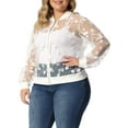 thumbnail image 4 of MODA NOVA Juniors Plus Size Mesh Sheer Floral Lace Long Sleeve Bomber Jacket White 2X, 4 of 5
