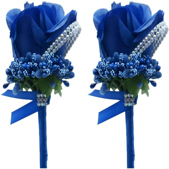 VANIDO 2pcs Artificial Flower Men Boutonniere Handmade Silk Rose Men Corsage for Prom Wedding Party Decoration (Royal Blue)