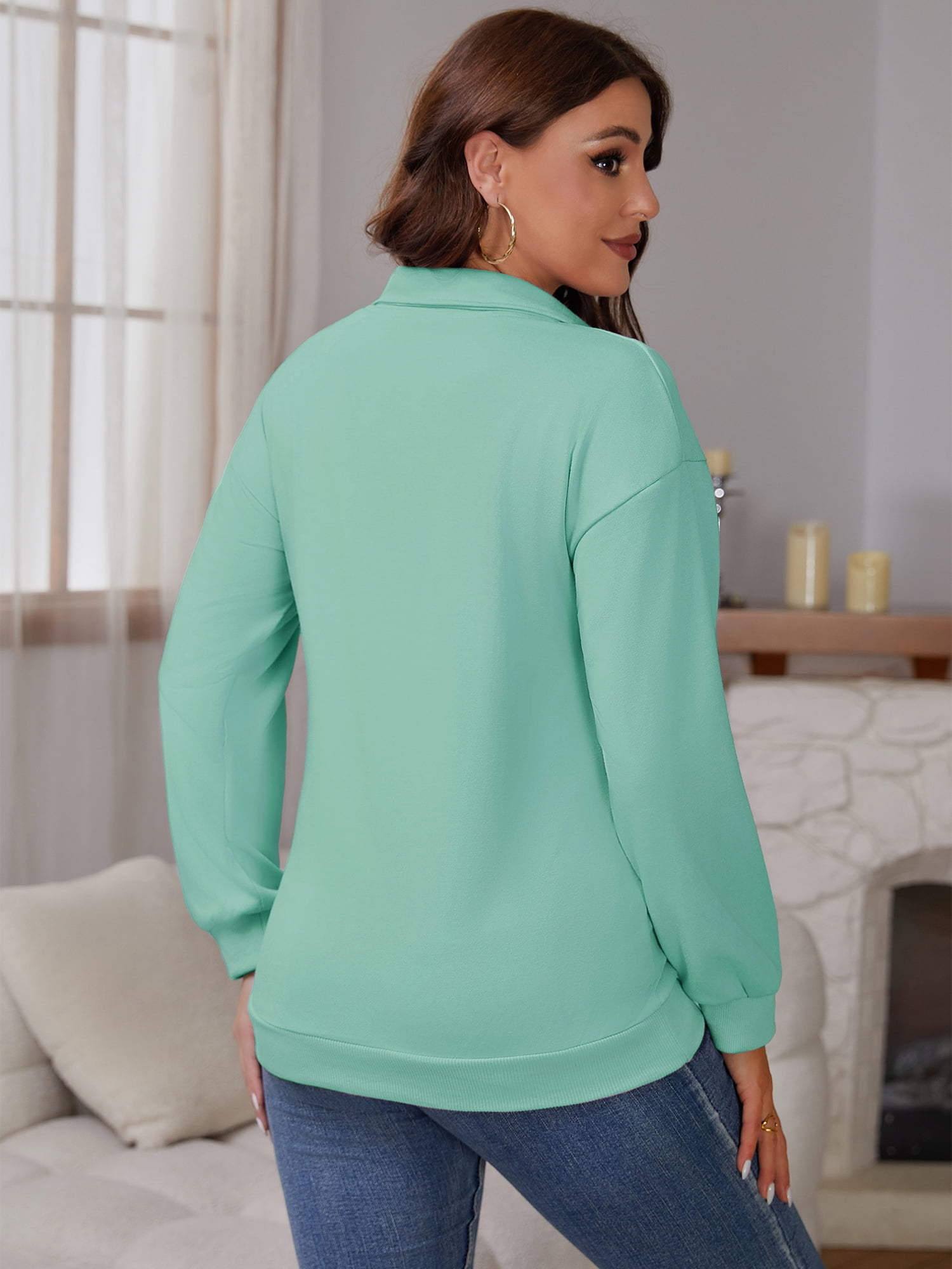 DARING DIVA Women's Nursing Hidden Zipper Long Sleeve Polo Shirt 2XL Green