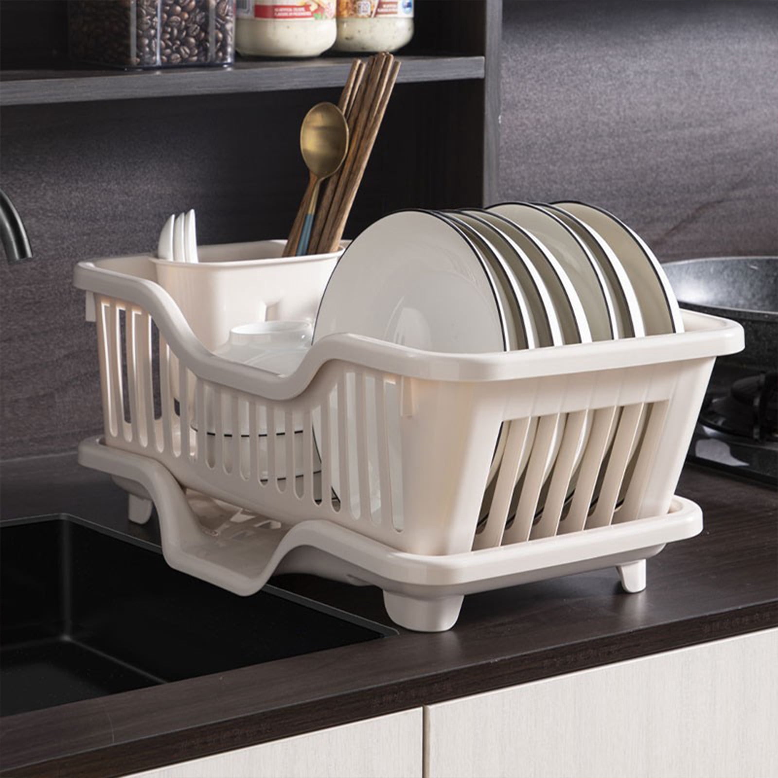 Dish Drying Rack Dish Strainers with Drain Tray Utensils Holder Organizer Rack Dish Rack and Drainaboard,Double Layer Dishes & Utensils Drying Organizer Rack for Kitchen Counter Restaurant
