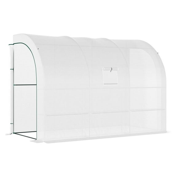 Lean-to Greenhouse 10x5x7ft, Walk-in Plant Nursery with Doors & Shelves