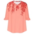 thumbnail image 5 of Tops for Women Plus Size 3/4 Sleeve Ruffle Floral Printed V-neck Casual Three-quarter Sleeve T-shirt Watermelon Red XXL, 5 of 5