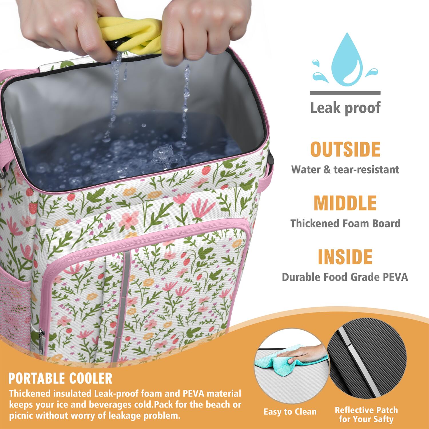 Travel Cooler Bag - Pioneer Flower Floral Print Pattern Camping Beer Cooler Backpack with Bottle Opener- Waterproof Insulated Picnic Backpacks - Cooler Bag for Beach