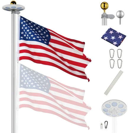 

Yescom 25 Ft Upgraded Sectional Aluminum Flagpole 3 x5 US American Flag with 136 LED Solar Light US Flag Yard