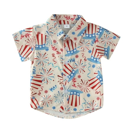 

Baby Boys T-Shirts Independence Day Cartoon Star Printed Short Sleeve Turn-Down Collar 4 Of July Tee Breathable Lovely Tshirts