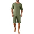 thumbnail image 4 of INSPIRE CHIC Men's Summer Short Sleeves Crew Neck with Pockets Nightwear Pajama Set XL Olive Green, 4 of 5