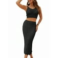 thumbnail image 3 of Women'S 2 Piece Outfits Top with Slit Bodycon Long Skirt Clothing Set Black S, 3 of 7