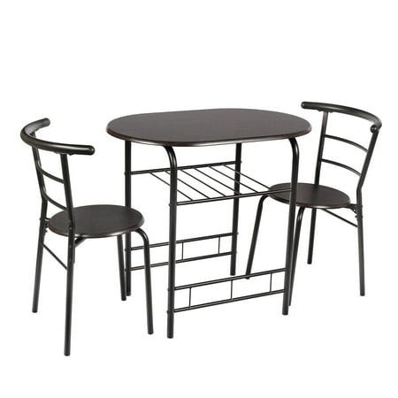 Mainstays 3 Piece Metal and Wood Dining Set, Table Height 29.15inch, Espresso Color (2 People Seating Capacity)