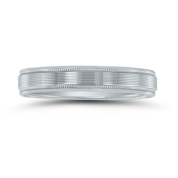 SZUL Men's 10K White Gold 4mm Wedding Band with Ribbed Milgrain Center