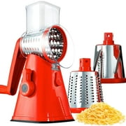 Emson Rotary Cheese Grater Hand Crank, Stainless Steel Rotary Graters for Kitchen with 3 Blades, Vegetable Slicer, Cheese Grater with Suction Cup Base, Dishwasher Safe