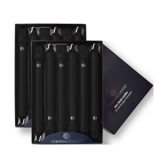 Colonial Candle Classics Unscented Taper Candle Black, Dripless, 8 inch, 6 Hours Burn, Pack of 12