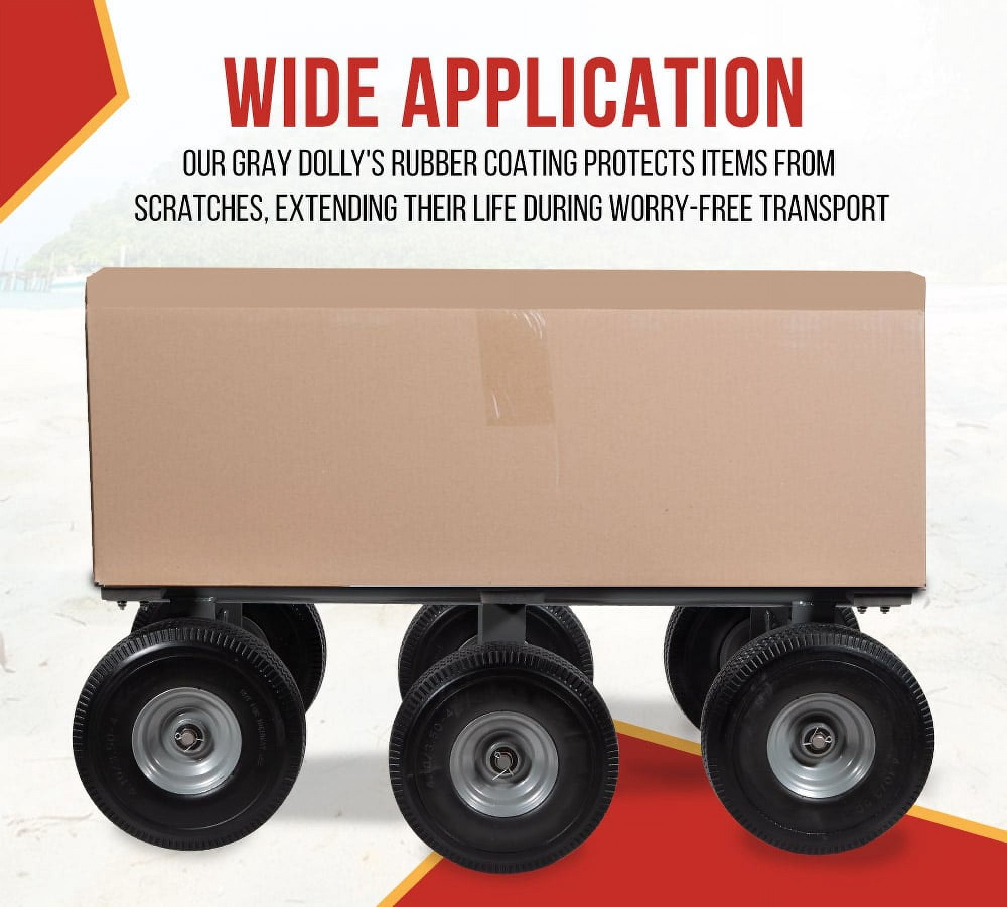 40" x 22" 6 Wheel All Terrain Dolly 1,200 lbs WLL - Heavy Duty Rubber Cap & Hardwood Furniture Moving Dolly w/ 10" Casters
