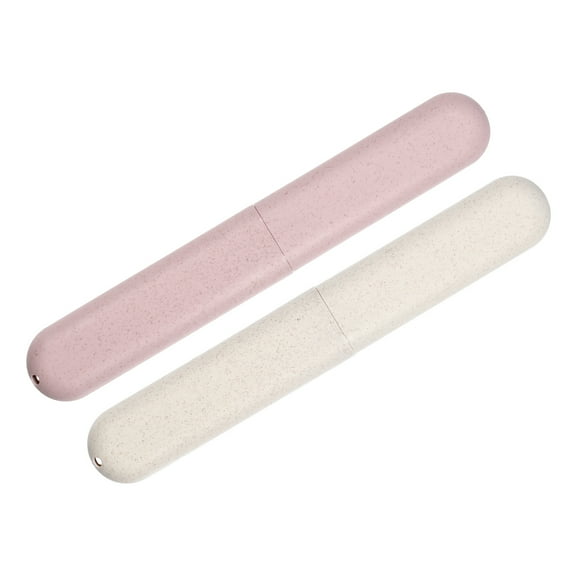 Unique Bargains 2Pcs Toothbrush Holders Case for Travel Beige Pink 8.07"x1.22"x0.83"