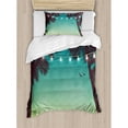 thumbnail image 3 of Nature Duvet Cover Set Queen Size, Night Time Beach Sunset Design with Little Lantern and Island Palm Trees Art Print, Decorative 3 Piece Bedding Set with 2 Pillow Shams, Multicolor, by Ambesonne, 3 of 3