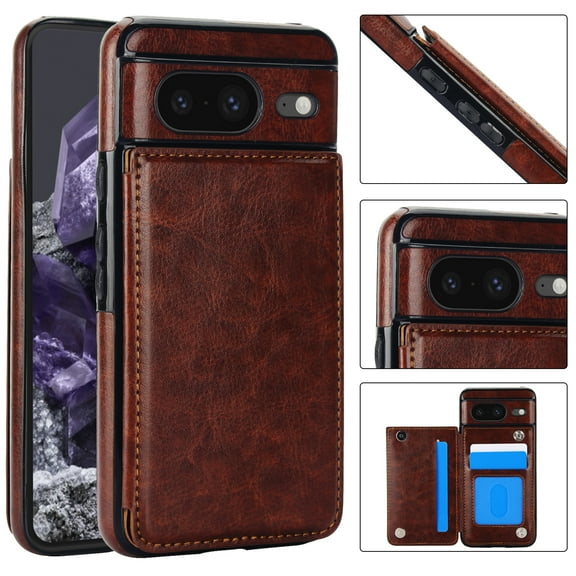 Wallet Case for Google Pixel 9 / 9 Pro with Card Holder, Back Folio Flip Premium PU Leather Kickstand Card Slots Case, Double Strong Magnetic Clasp Durable Shockproof Phone Case,Brown