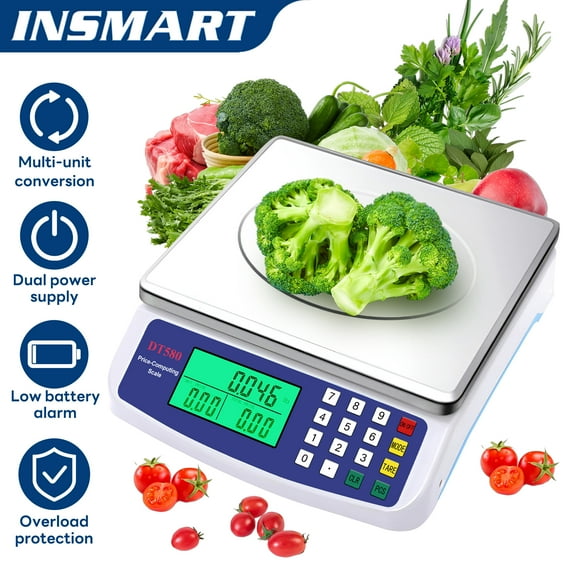 INSMART Food Scale,30KG Large Digital Kitchen Scale,Plug-in and Battery Modes,for Cooking Baking,Silver