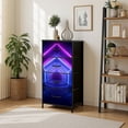 thumbnail image 7 of Dresser for Bedroom with 4 Storage Drawers Future Neon Squares Light Tunnel Reflections Abstract Texture Dressers Chest of Drawers Steel Framed Fabric Closet Organizers for Entryway Dorm, 7 of 7