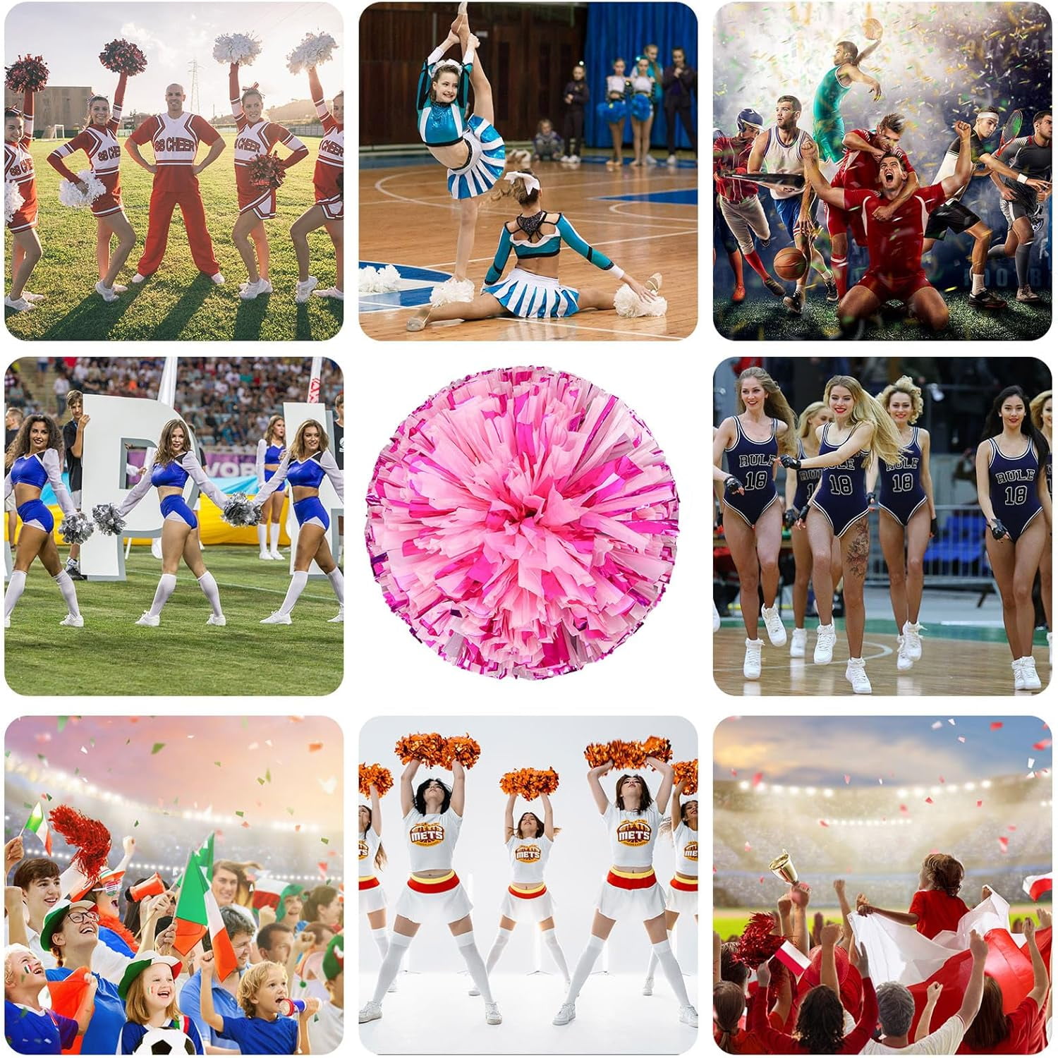 12 Pcs Cheerleading poms,pom poms Cheerleading with Finger Holes Metallic Foil Cheer Pom Pomsfor Dance, Matches, Team Spirit Sports (Mixed Blue)